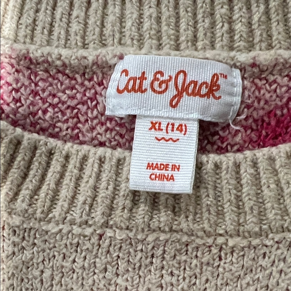 Cat & Jack Heart Pattern Sweater - Cream and Pink sx XL /14 - Picture 3 of 5